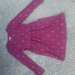 Cat & Jack Maroon Flowers Long Sleeve Dress with Pockets 6/6X